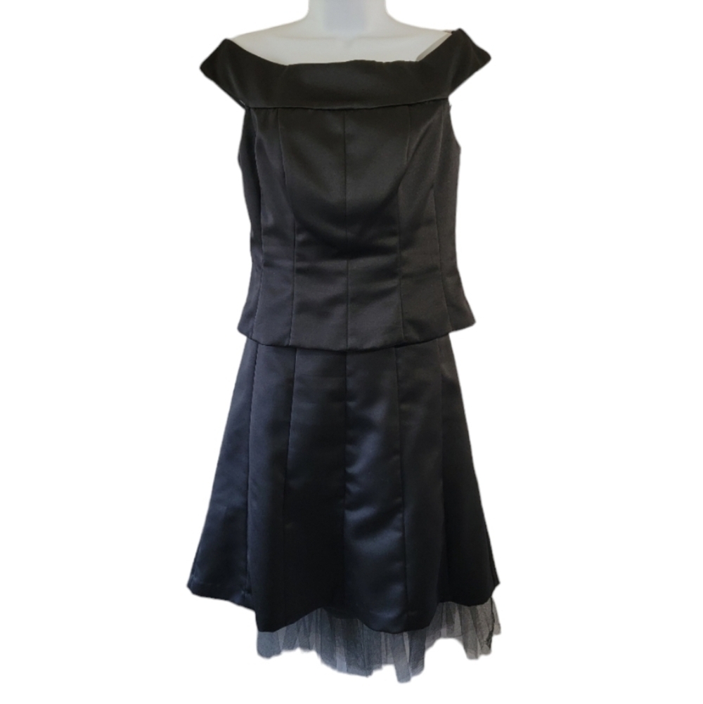 XSCAPE Top & Skirt Set Black Sateen Women's Size 8 Wedding Evening Wimsygoth